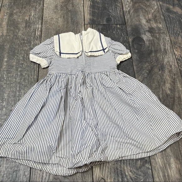 Vintage 60s 70s Pierre Cardin Paris Blue White Striped dress Girls 18 Months - Picture 2 of 4